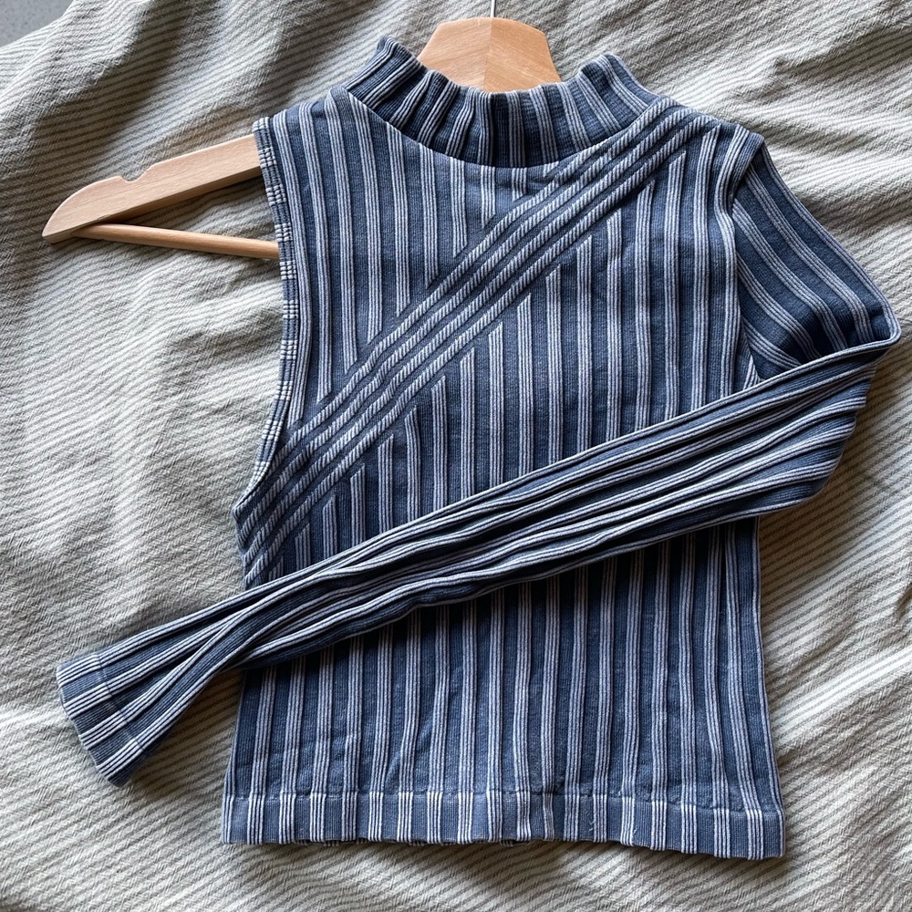 Zara Denim-Blue and White Striped Turtleneck/Mockneck